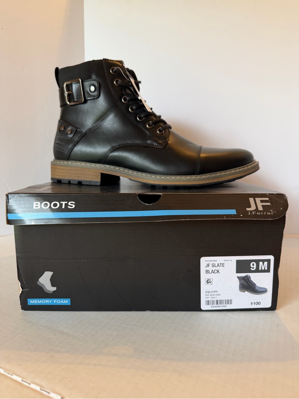 jf j.ferrar Black Lace-Up Men's Ankle Boots with Buckle